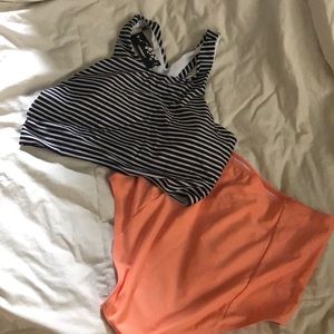 NWT High wasted two piece stripped &coral swimsuit